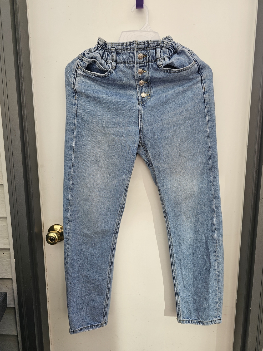 Zara Light Blue High-Rise Paperbag Waist Jeans - Picture 1 of 8